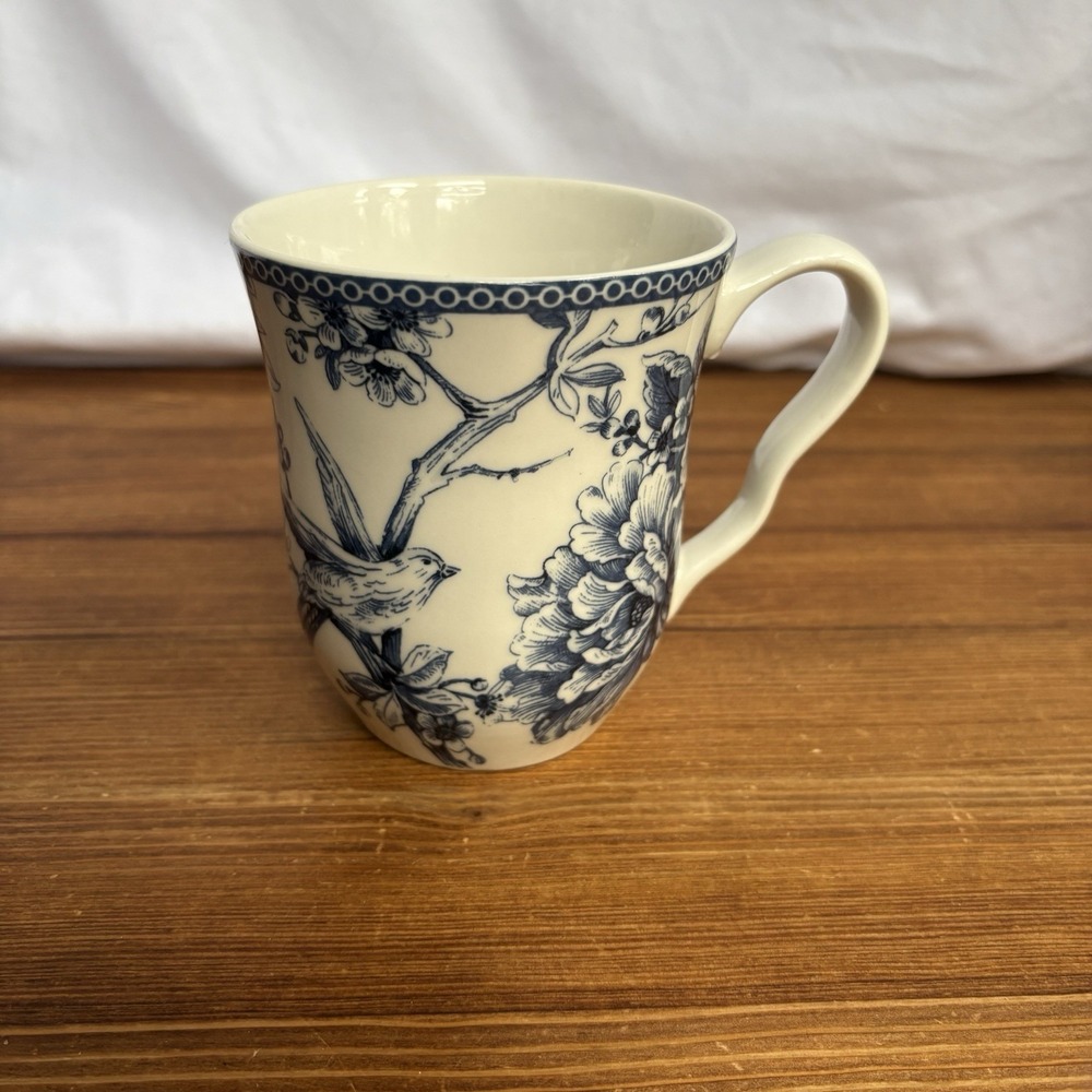 222 Fifth Adelaide Blue Mug Fine China Bird Floral Coffee Tea Cup